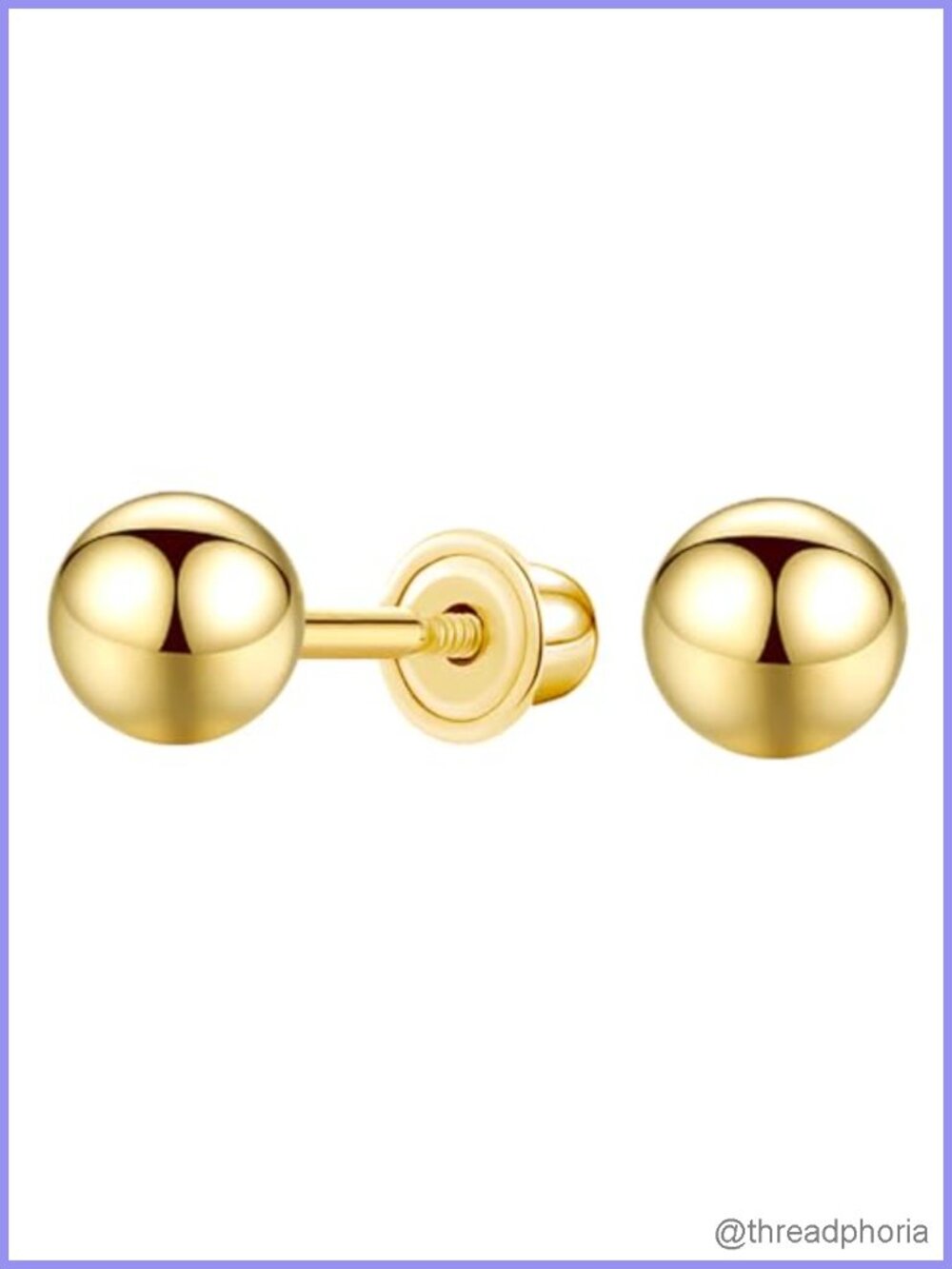 14K Yellow Gold Ball Stud Earrings CZ Screw Back 3mm